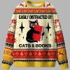 Easily Distracted By Cats And Books Ugly Christmas Sweater 2