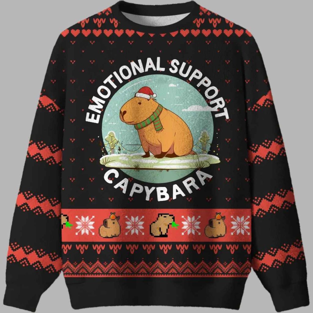 Emotional Support Capybara Ugly Christmas Sweater 2 Emotional Support Capybara Ugly Christmas Sweater 2