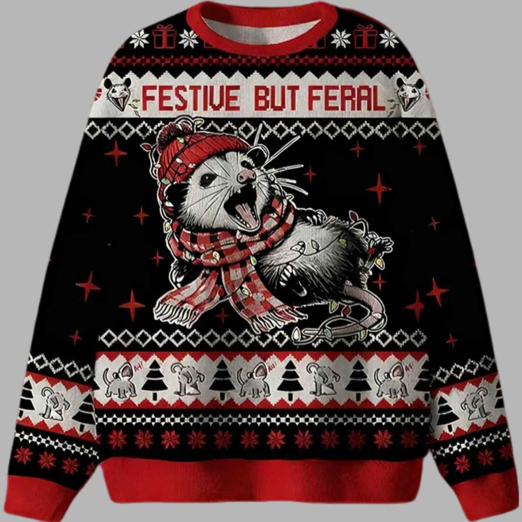 Festive But Feral Ugly Christmas Sweater 2
