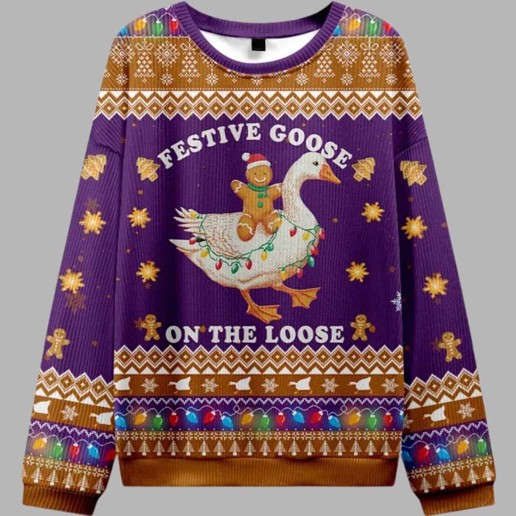 Festive Goose On The Loose Christmas Ugly Sweater 2