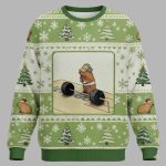 Funny Cute Rat Weightlifting Meme Christmas Ugly Sweater