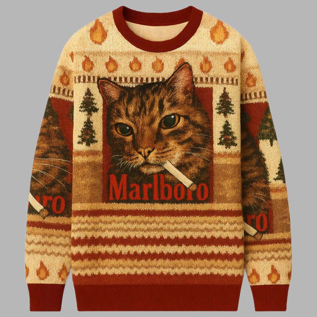 Funny Smoking Cat Meme Ugly Christmas Sweater