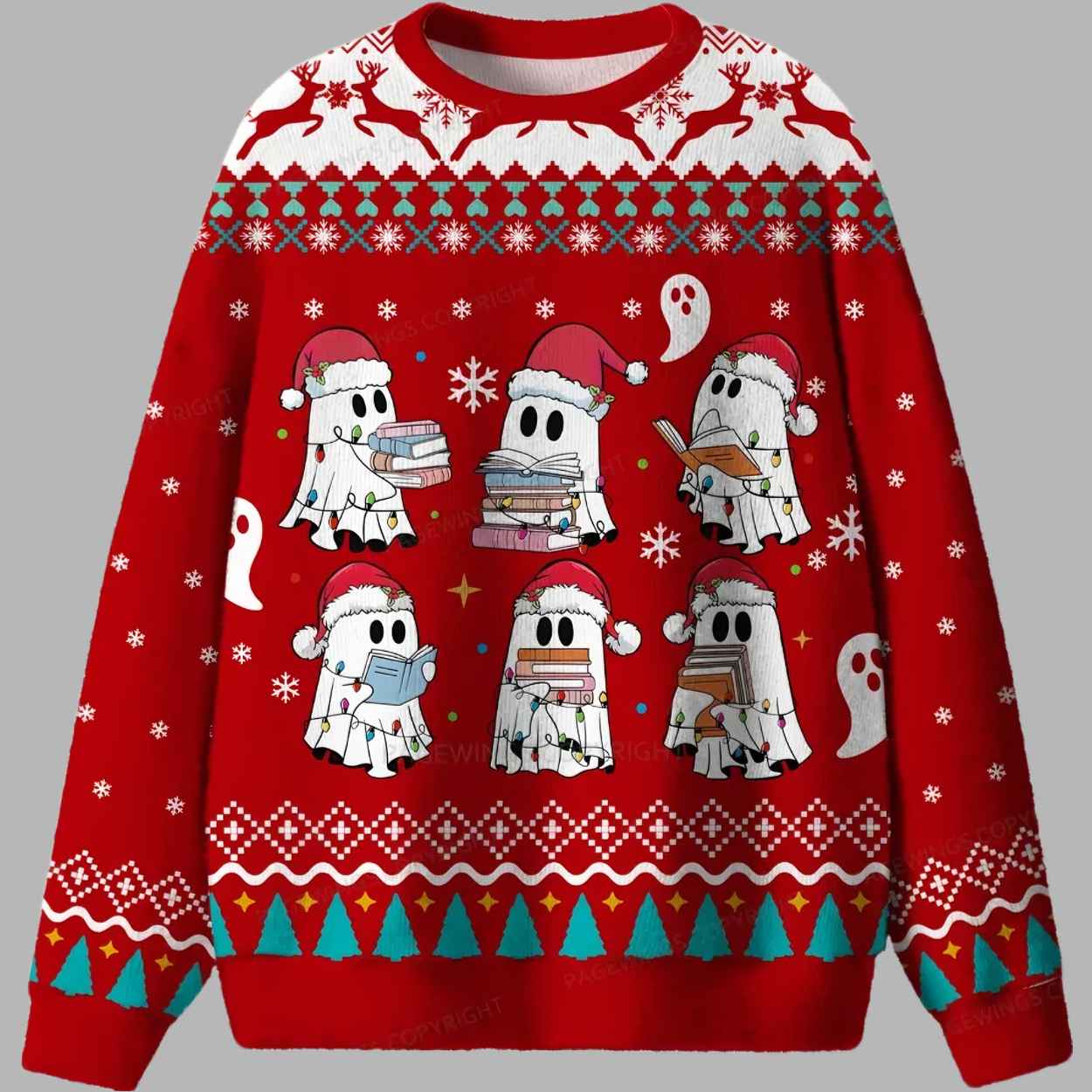 Ghost Reading Ugly Christmas Sweater 1 Ghost Reading Ugly Christmas Sweater 1