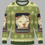 Green Drowsy Diphenhydramine Cat Meme Christmas Ugly Sweater