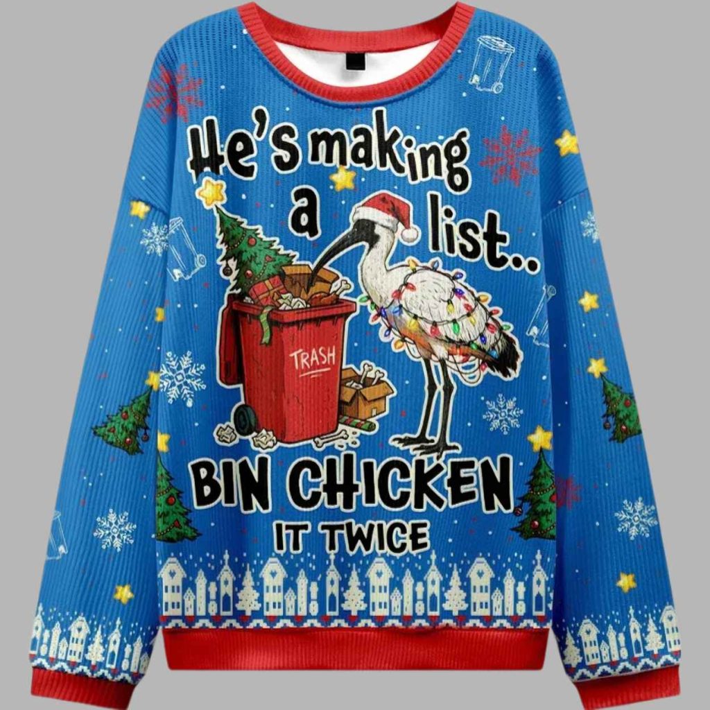 Hes Making a List Bin Chicken It Twice Christmas Ugly Sweater 2