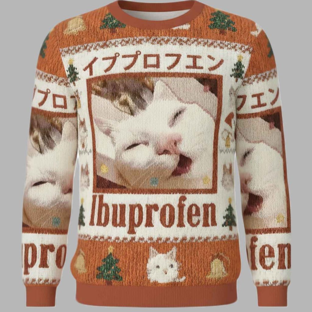 Ibuprofen Meme Cat Ugly Christmas Sweater