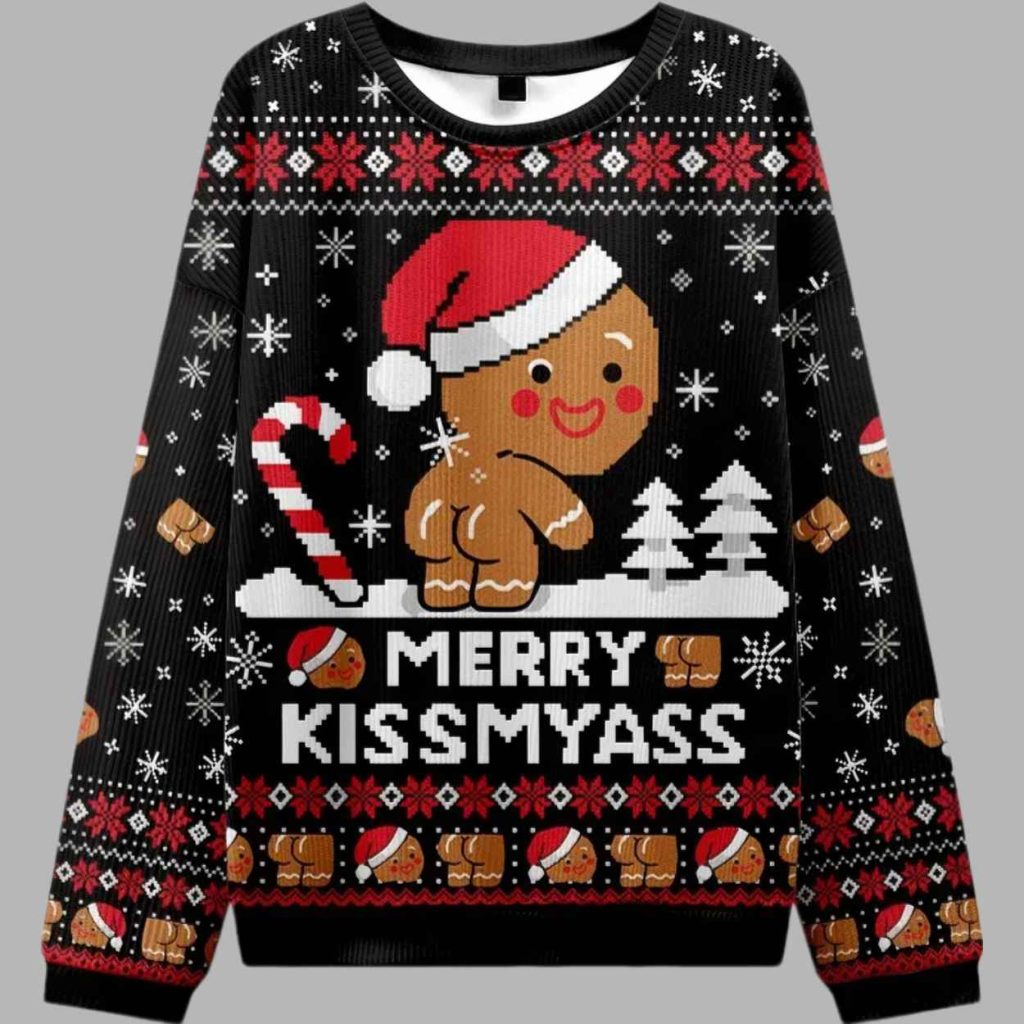 Kissing The Gingerbread Mans Butt Christmas Ugly Sweater 2