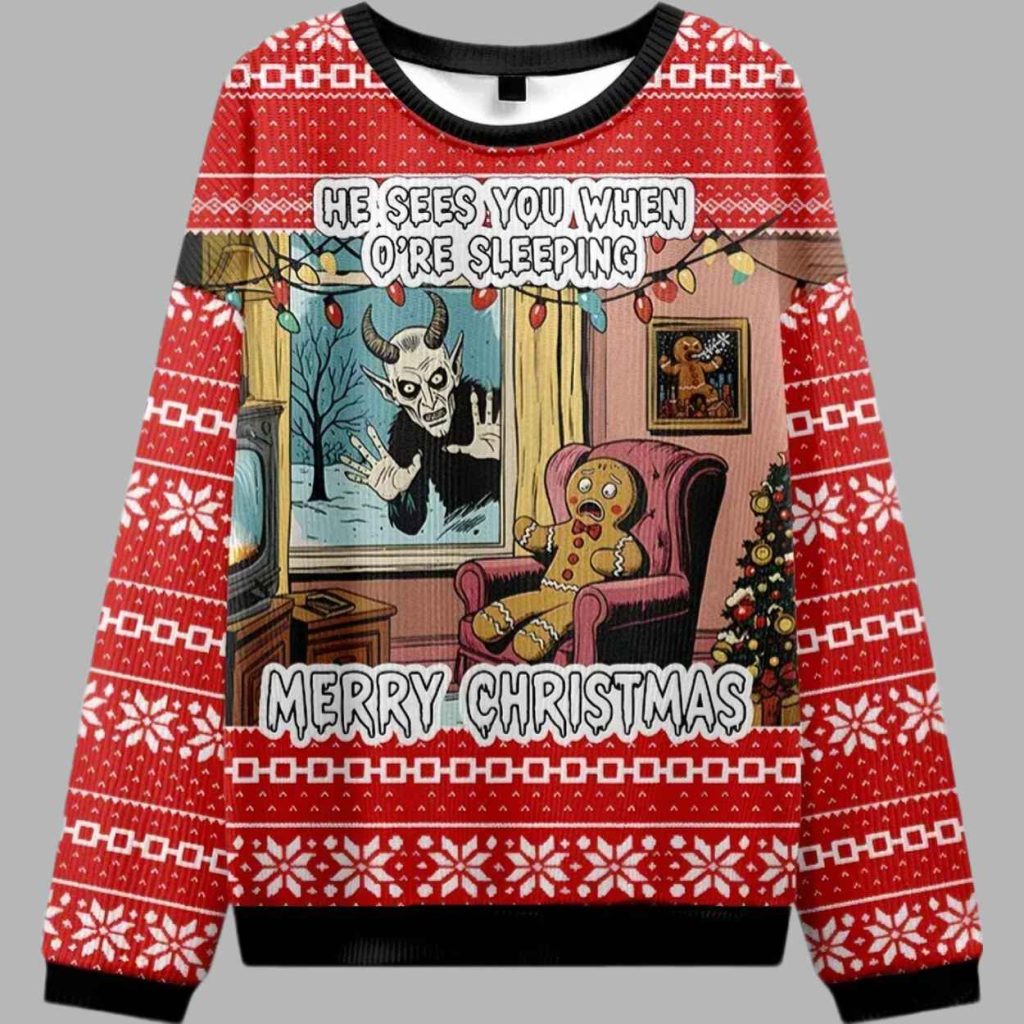 Krampus He Sees You When O're Sleeping Merry Christmas Ugly Sweater