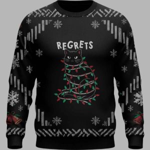 Black Cat Tangled Up on Christmas Lights Christmas Ugly Sweater 1