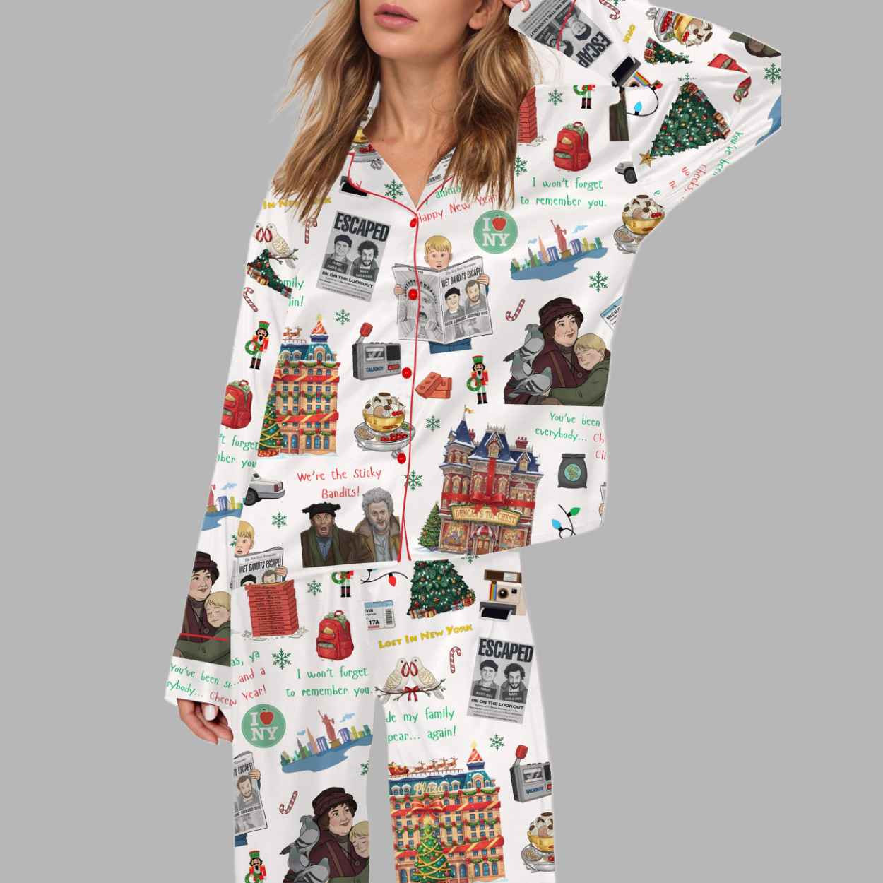 McCallister Home Security Christmas Movie Silky Satin Pajama Set 1 McCallister Home Security Christmas Movie Silky Satin Pajama Set 1