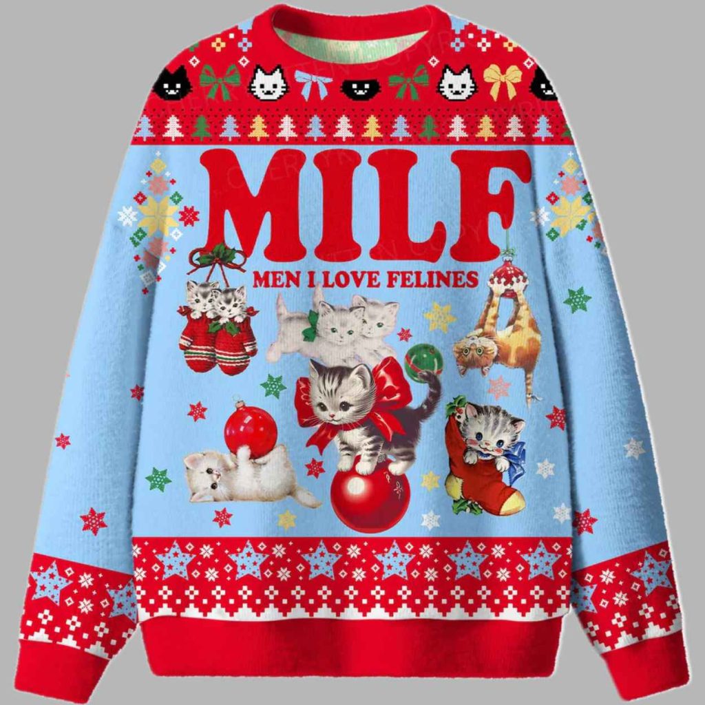 Milf Men I Love Felines Ugly Christmas Sweater 2