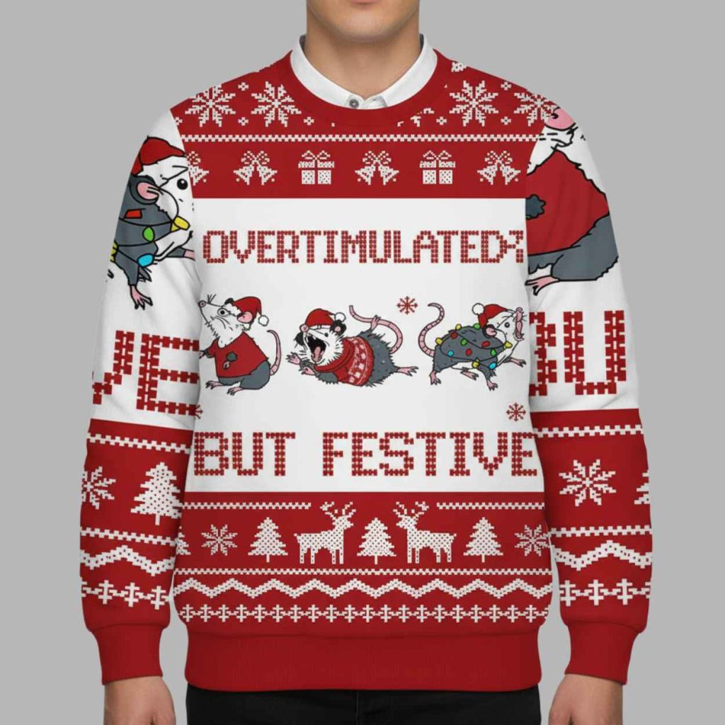 Overstimulated But Festive Possum Christmas Ugly Sweater 2
