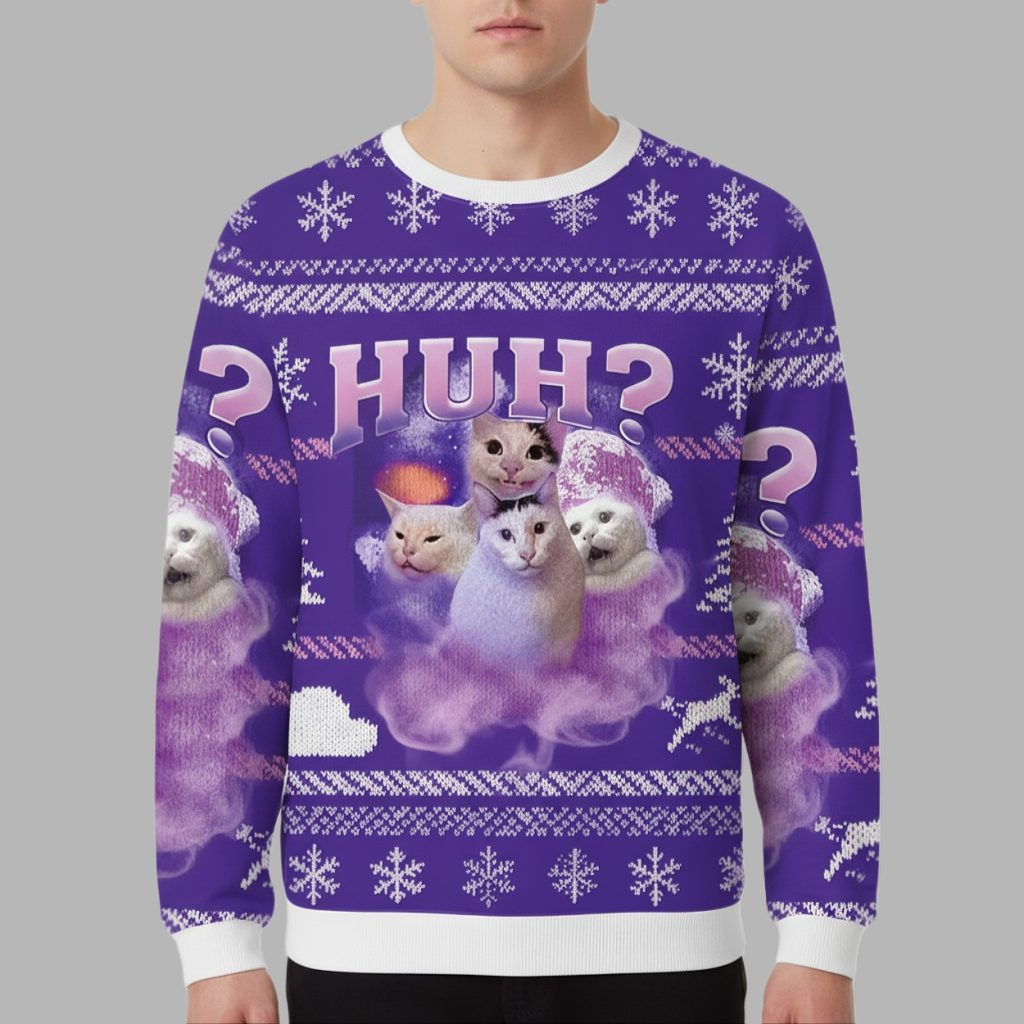 Pink Funny Meme Huh Cat Christmas Ugly Sweater 2 Pink Funny Meme Huh Cat Christmas Ugly Sweater 2