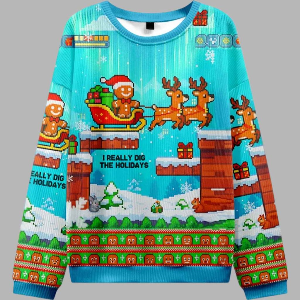 Pixelated Gingerbread Adventures Christmas Ugly Sweater 2