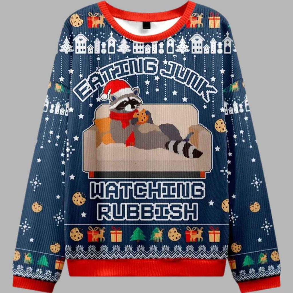Raccoon Eats Pie Christmas Ugly Sweater 2