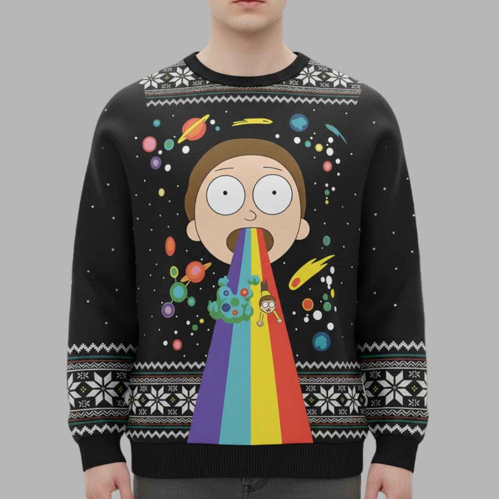 Rick and Morty Rainbow Christmas Ugly Sweater 2