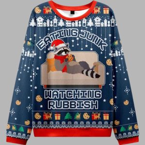 Raccoon Eats Pie Christmas Ugly Sweater 1