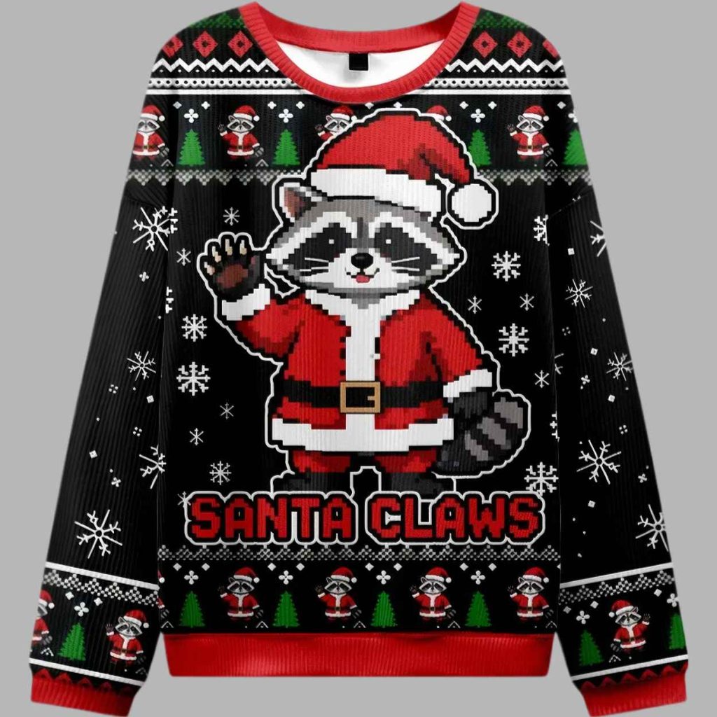 Santa Claus Raccoon Christmas Ugly Sweater 3