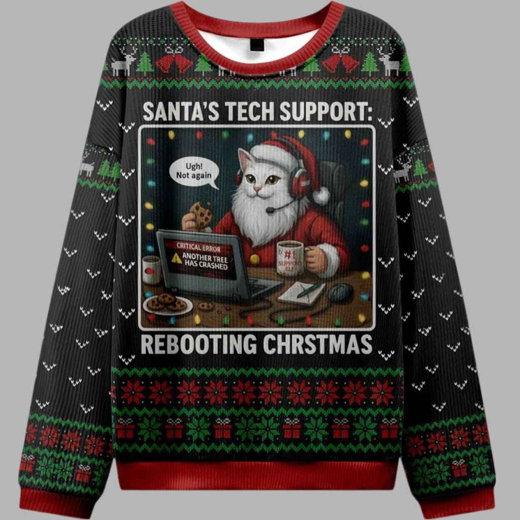 Santas Tech Support Cats Rebooting Christmas Christmas Ugly Sweater 1