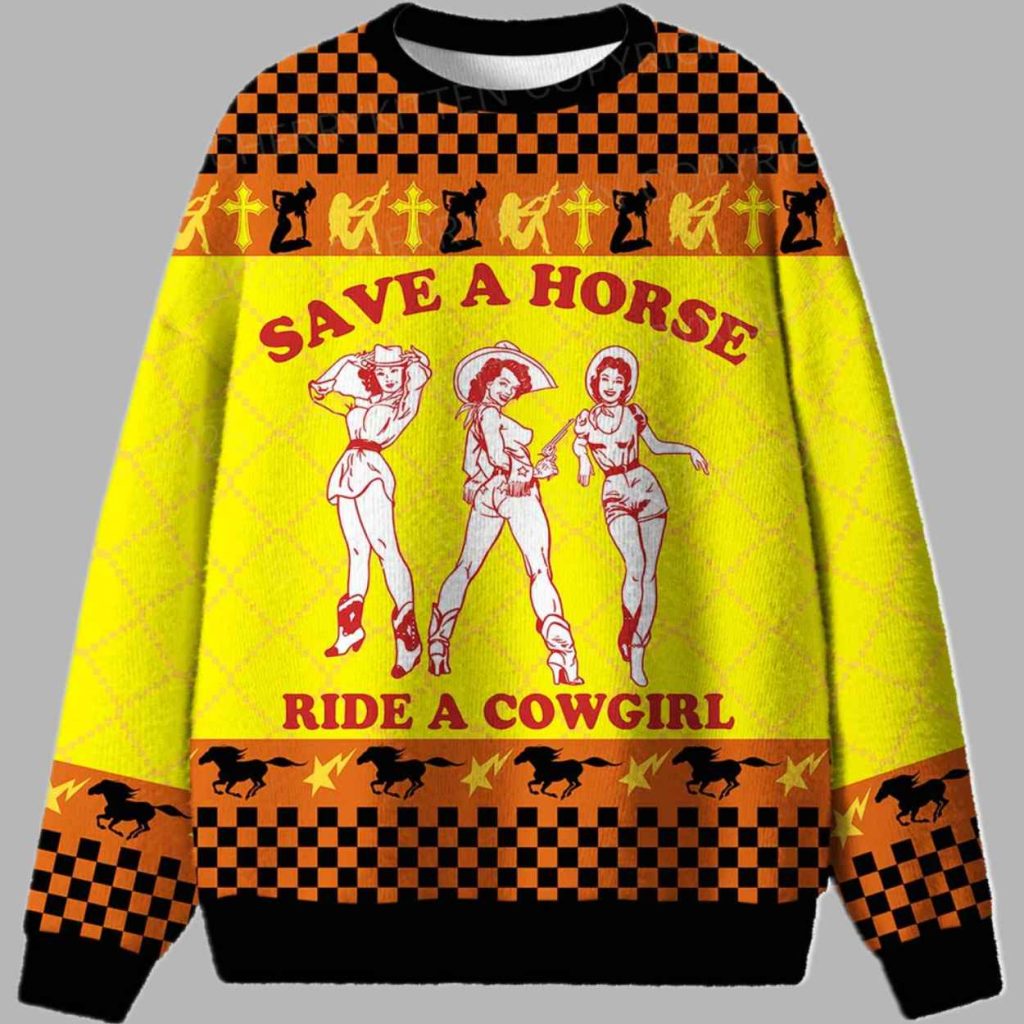 Save A Horse Ride A Cowgirl Ugly Christmas Sweater 2 Save A Horse Ride A Cowgirl Ugly Christmas Sweater 2