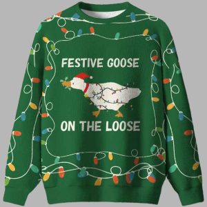 Festive Goose Escape Ugly Christmas Sweater 1