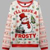 Snowman Drinking Beer Christmas Ugly Sweater 1