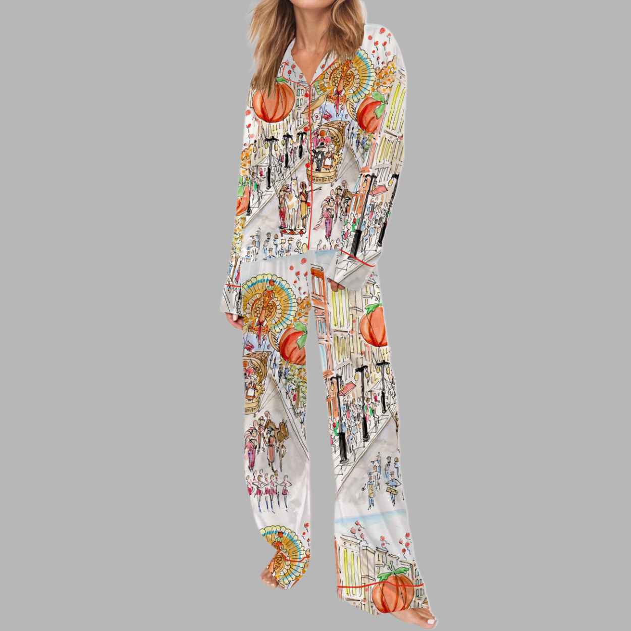 Thanksgiving Day Parade Silky Satin Pajama Set 2 Thanksgiving Day Parade Silky Satin Pajama Set 2