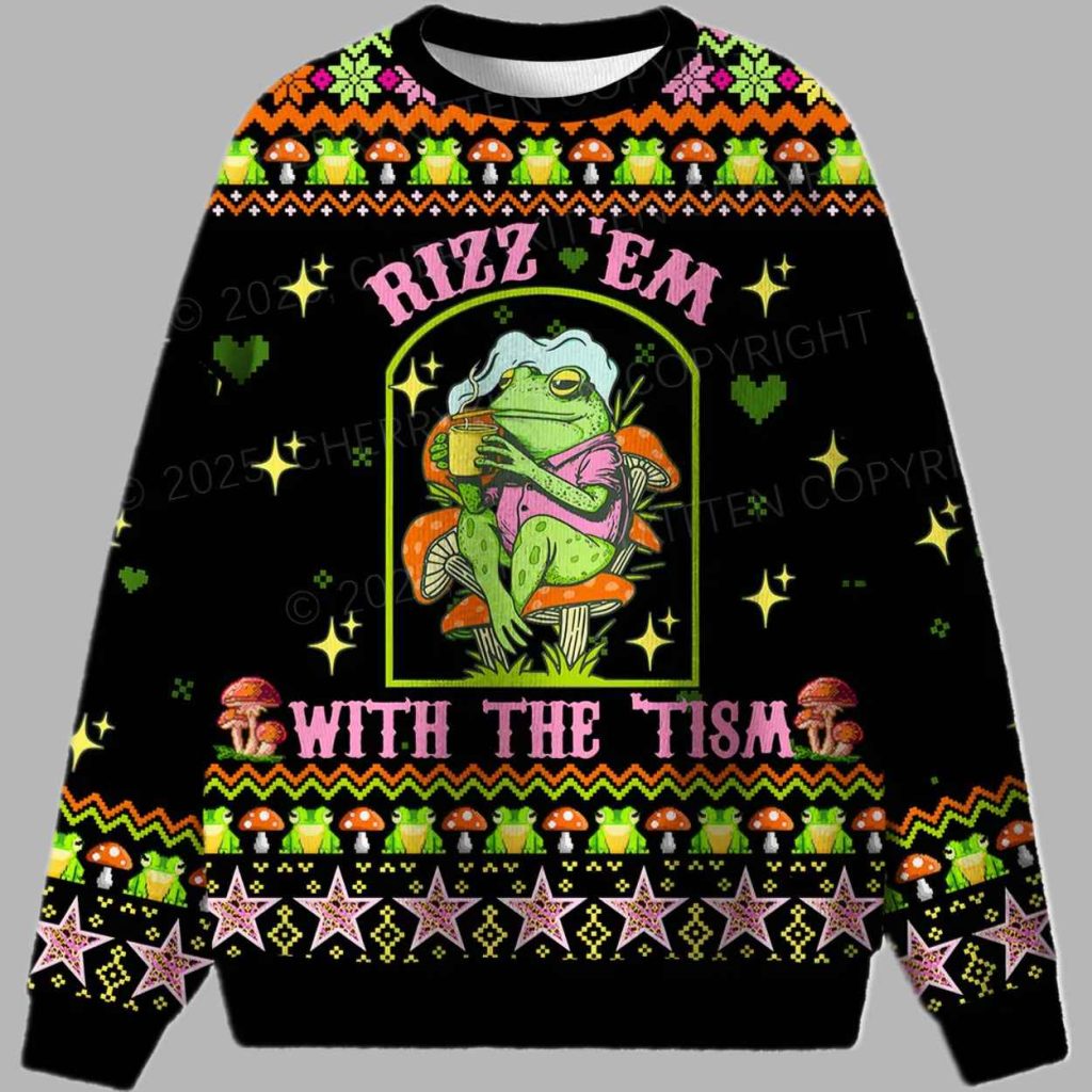 Tism Rizz Frog Ugly Christmas Sweater 1