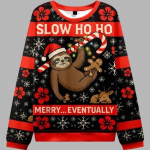 Sloth Eating Gingerbread Man Christmas Ugly Sweater 1