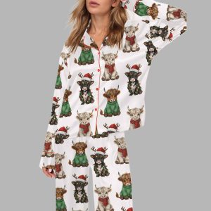Christmas Highland Cow Silky Satin Pajama Set 1
