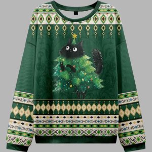 Funny Christmas Tree Cat Christmas Ugly Sweater 1