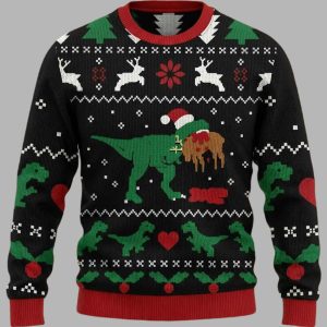 Funny T Rex Dinosaur Christmas Ugly Sweater 1