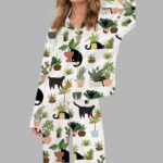 Cats And Plants Silky Satin Pajama Set