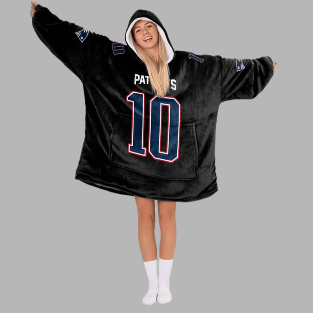 Drake Maye 10 New England Football Unisex Blanket Hoodie 2