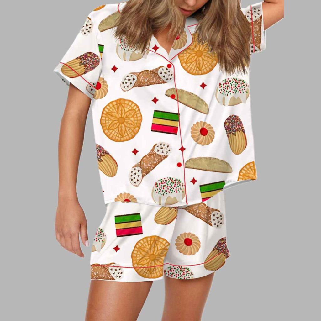 Italian Cookies Desserts Silky Satin Pajama Set 4