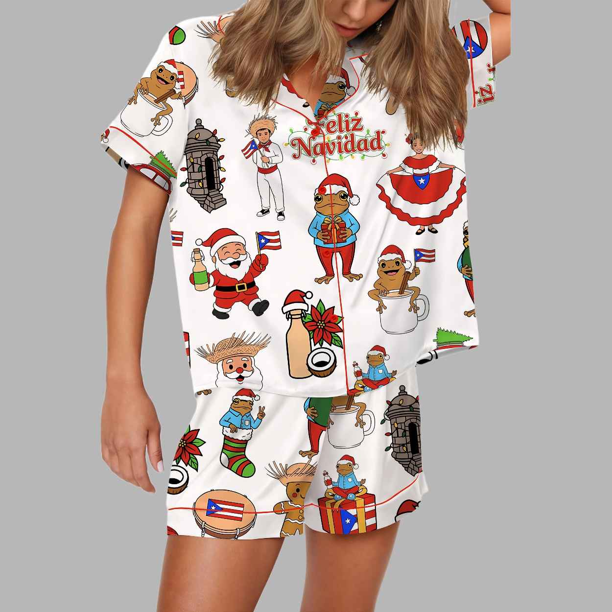 Puerto Rican Christmas Silky Satin Pajama Set 1 Puerto Rican Christmas Silky Satin Pajama Set 1
