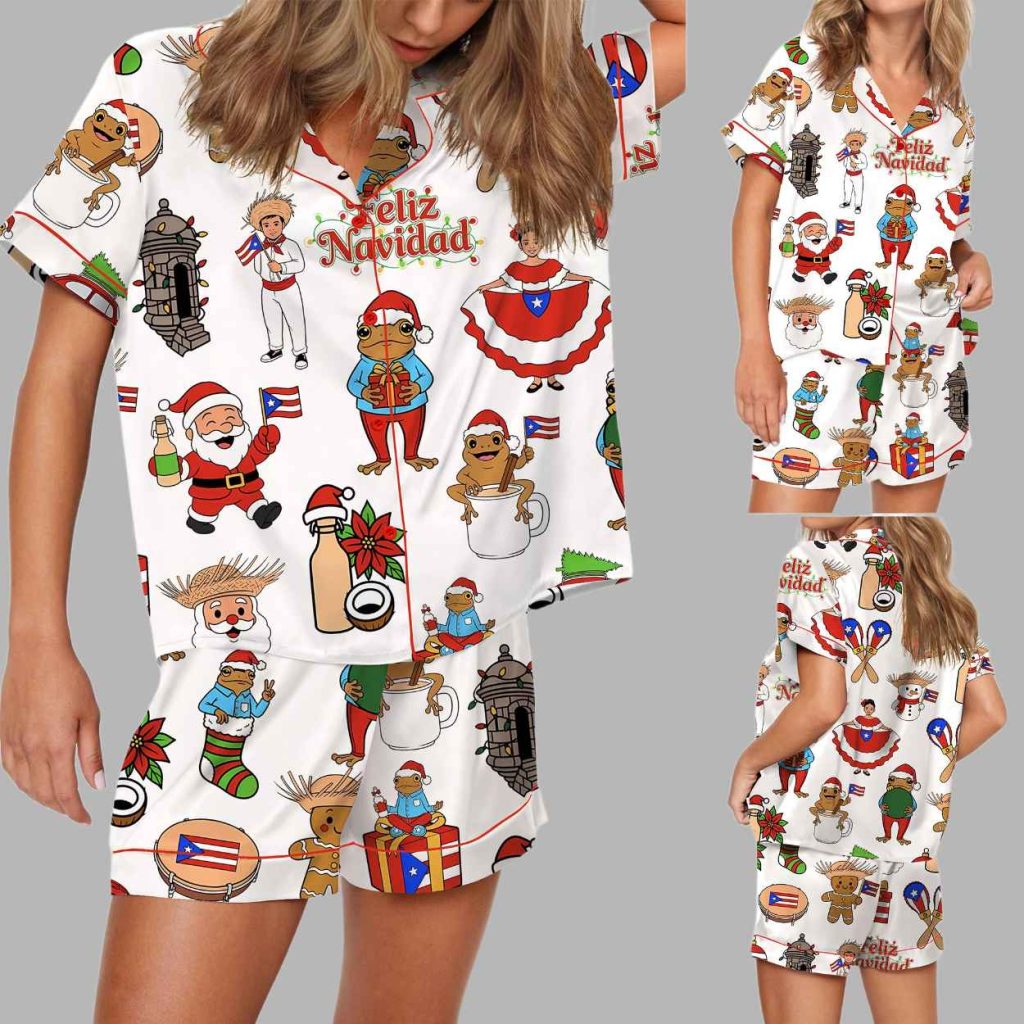 Puerto Rican Christmas Silky Satin Pajama Set 2 Puerto Rican Christmas Silky Satin Pajama Set 2