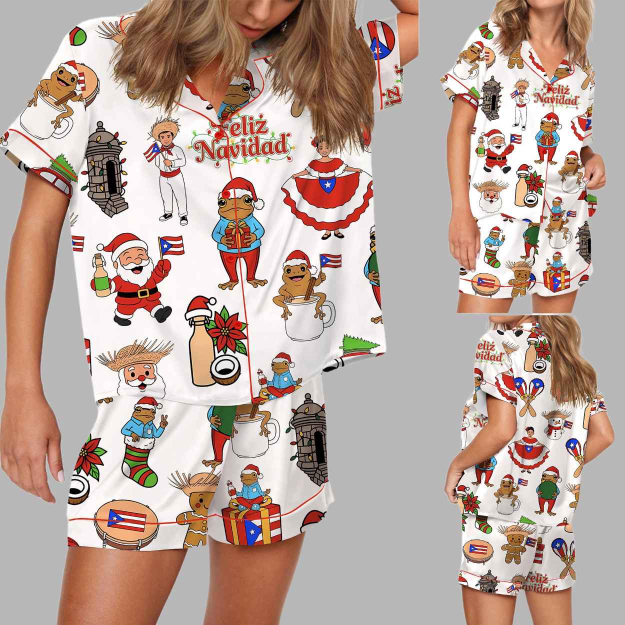 Puerto Rican Christmas Silky Satin Pajama Set 2 Puerto Rican Christmas Silky Satin Pajama Set 2