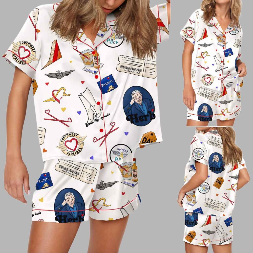 Retro Airline Inspired Silky Satin Pajama Set 2