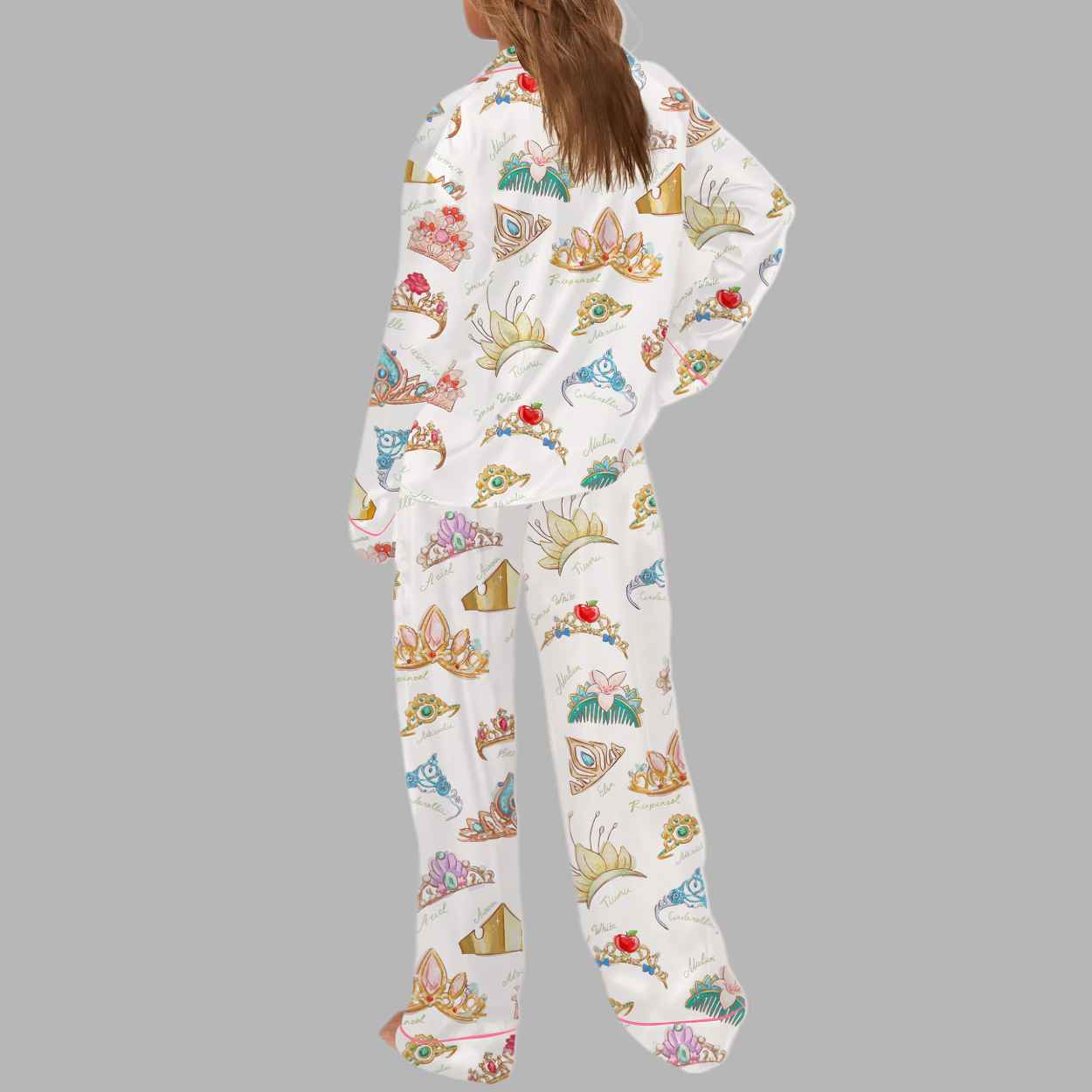 Retro Princess Crown Silky Satin Pajama Set 4 Retro Princess Crown Silky Satin Pajama Set 3