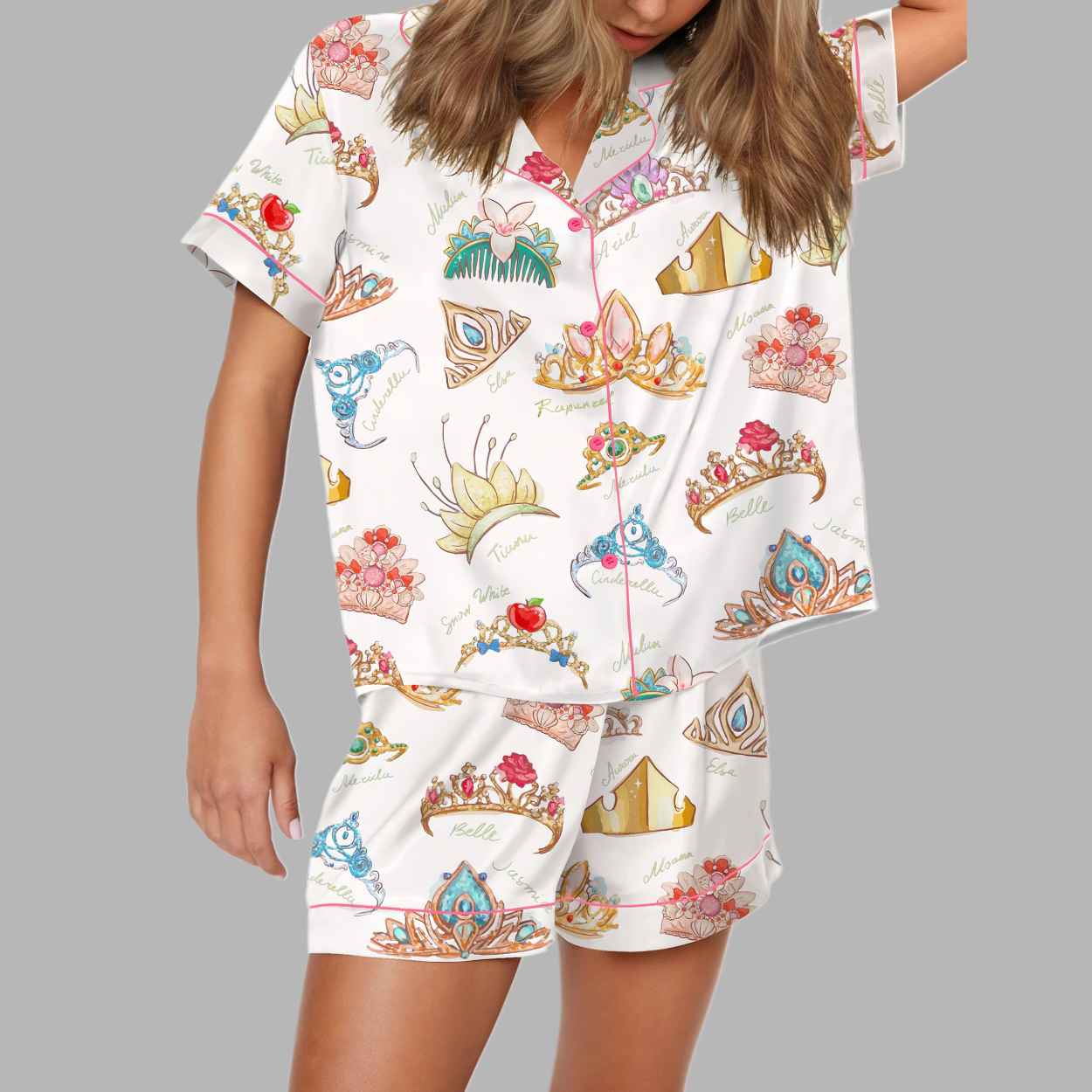 Retro Princess Crown Silky Satin Pajama Set 3 Retro Princess Crown Silky Satin Pajama Set 4