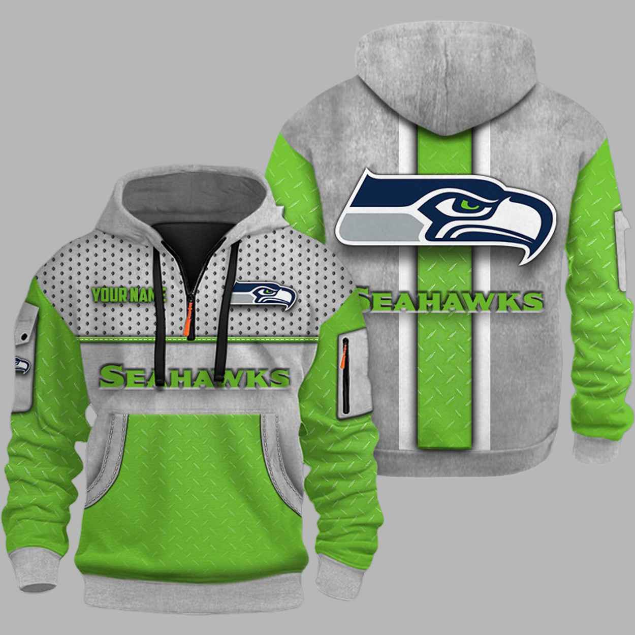 Seahawks Personalization 3D Half-zip Hoodie 1 Seahawks Personalization 3D Half zip Hoodie 1