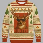 Smoking Deer Hunter Christmas Ugly Sweater