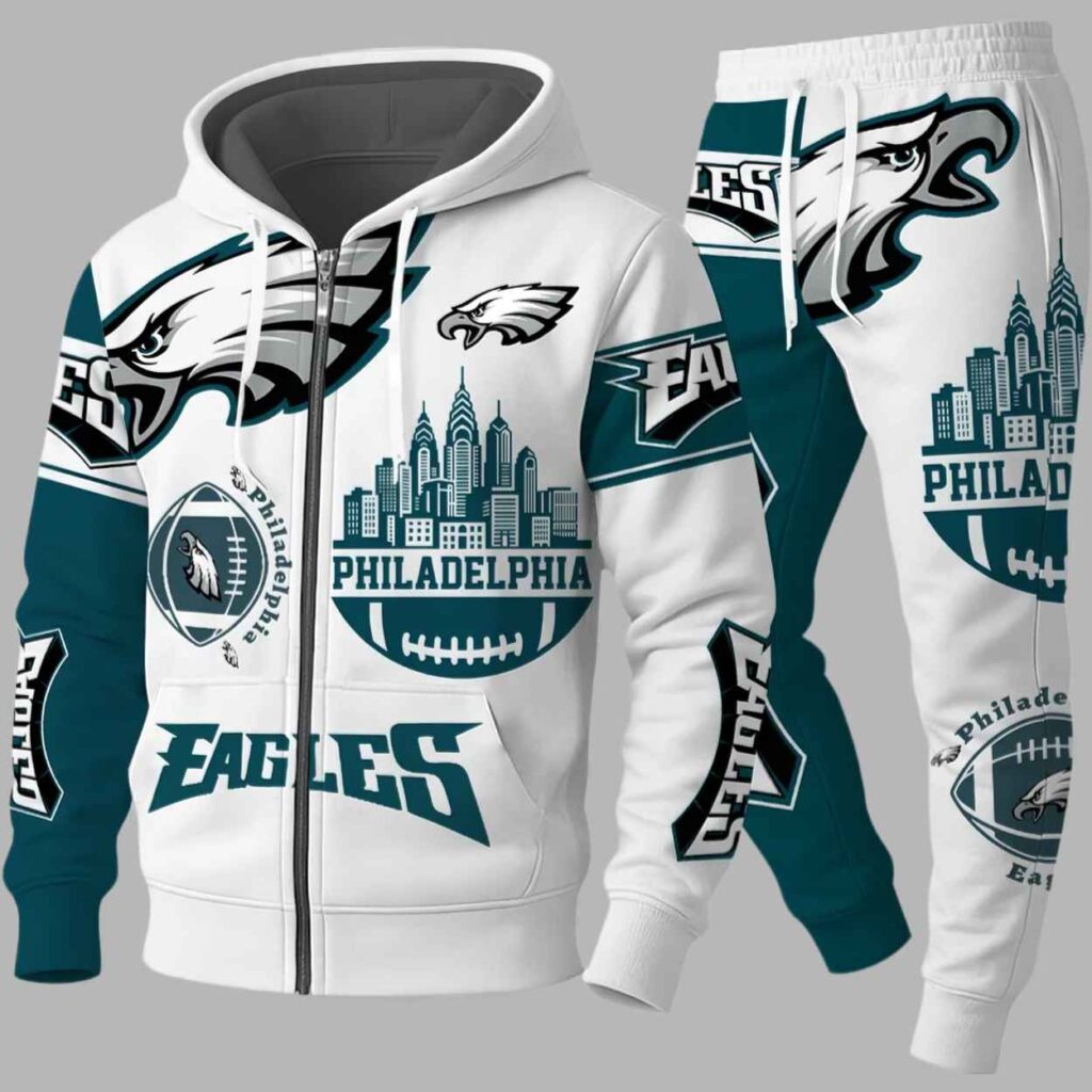 Unisex Eagles Printed Bold Zip Hoodie Set 2