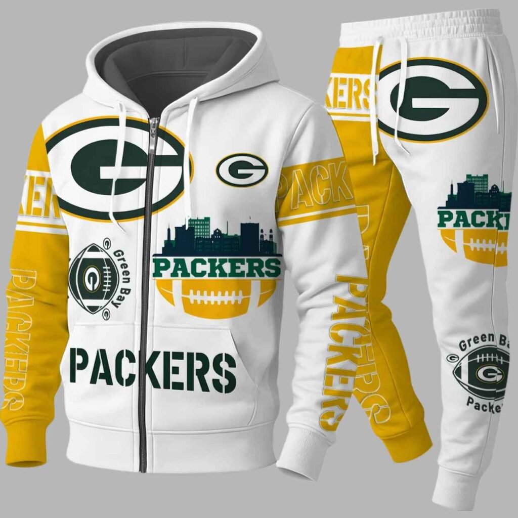 Unisex Packers Printed Bold Zip Hoodie Set 1