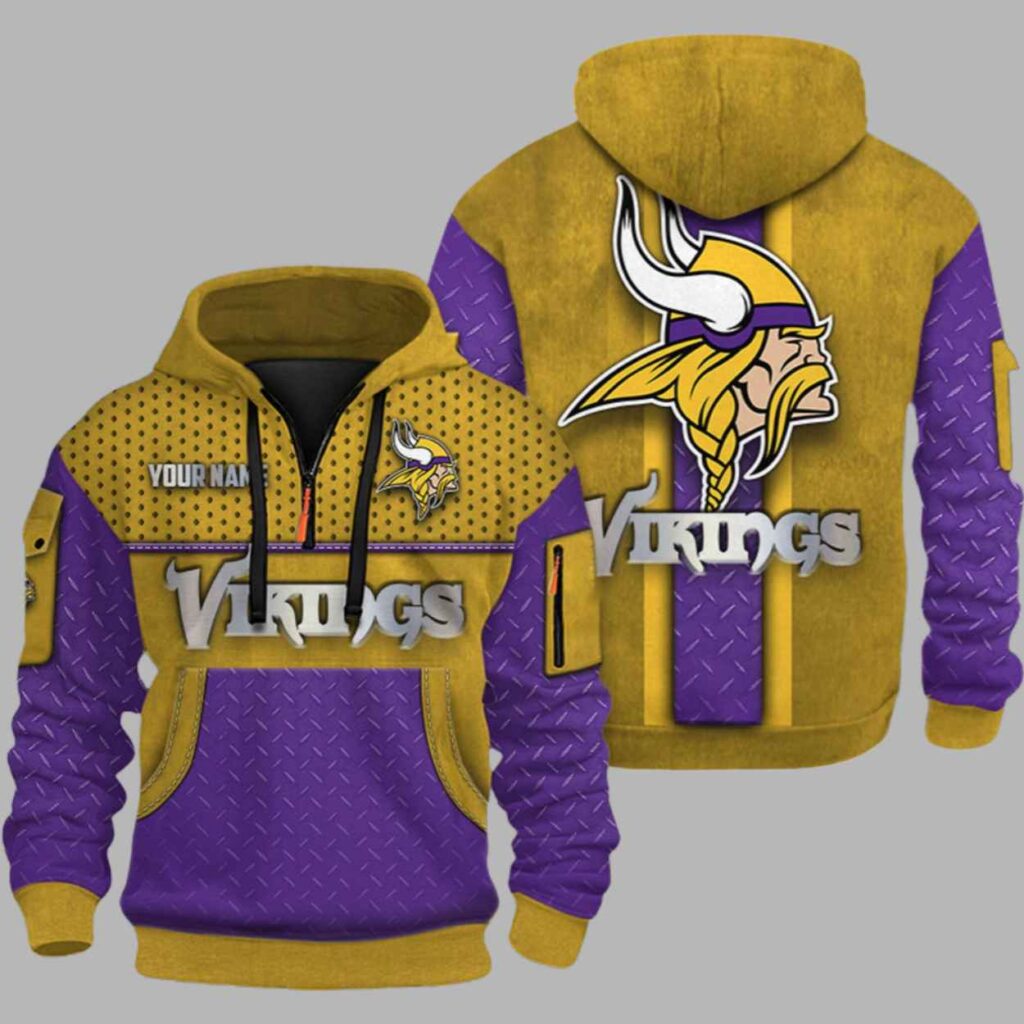Vikings Personalization 3D Half zip Hoodie 2