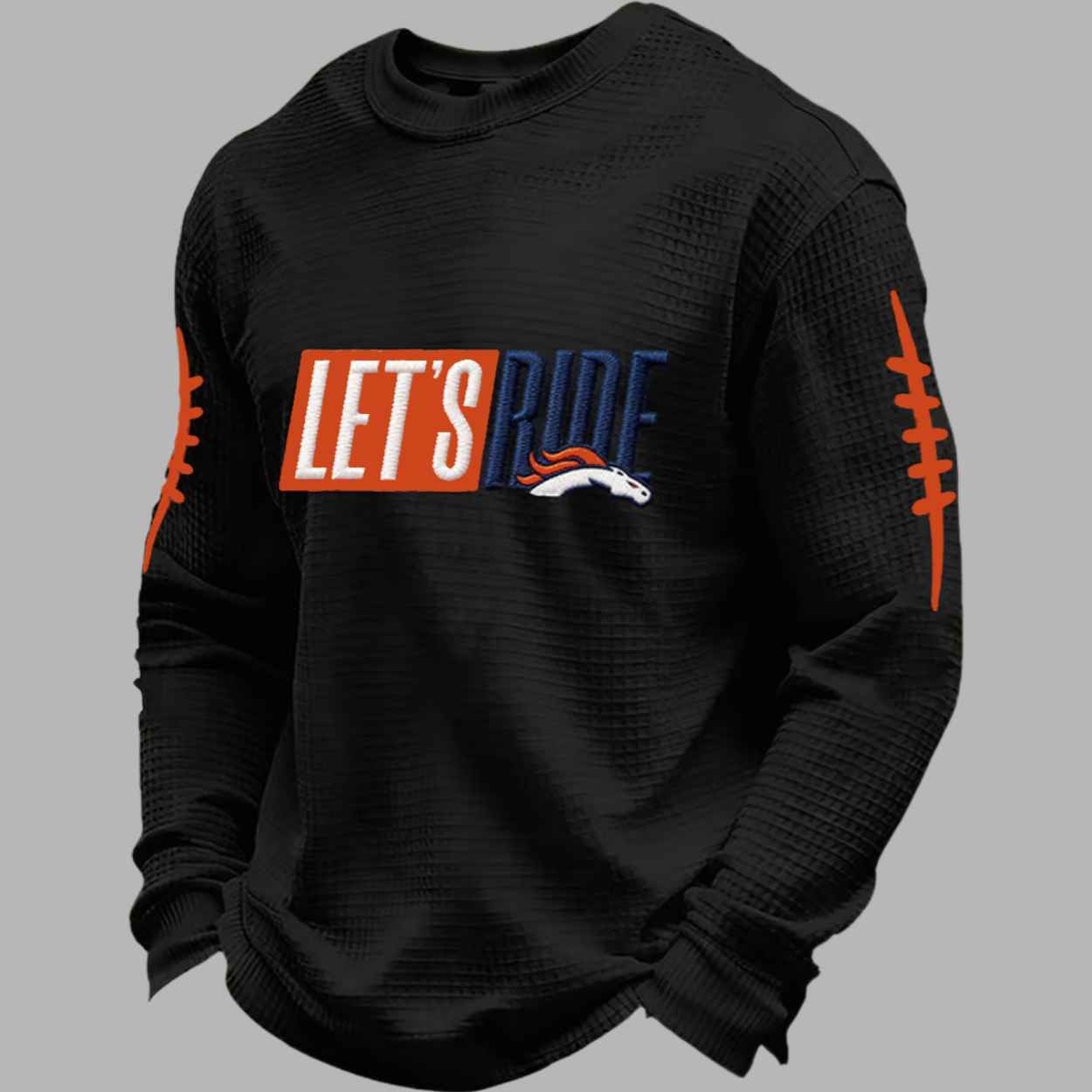 Broncos Let's Ride Waffle Knit Long Sleeve Crewneck T-Shirt 2 Broncos Lets Ride Waffle Knit Long Sleeve Crewneck T Shirt 2