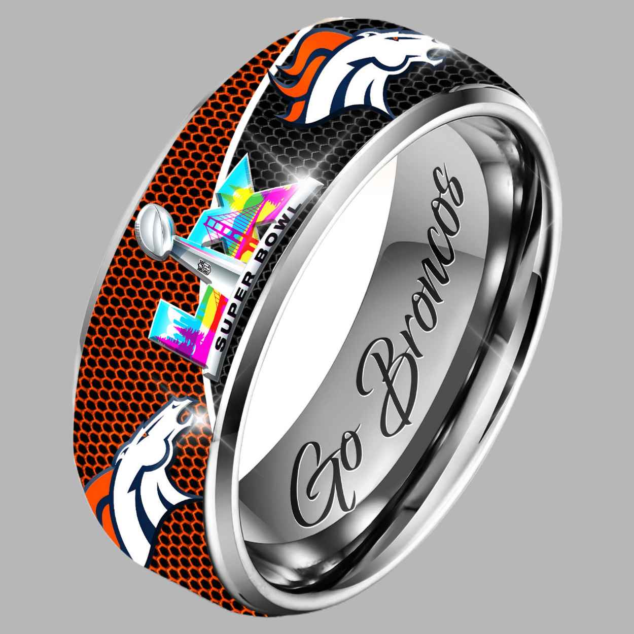 Broncos SB LX Silver Tungsten Ring 1 Broncos SB LX Silver Tungsten Ring 1