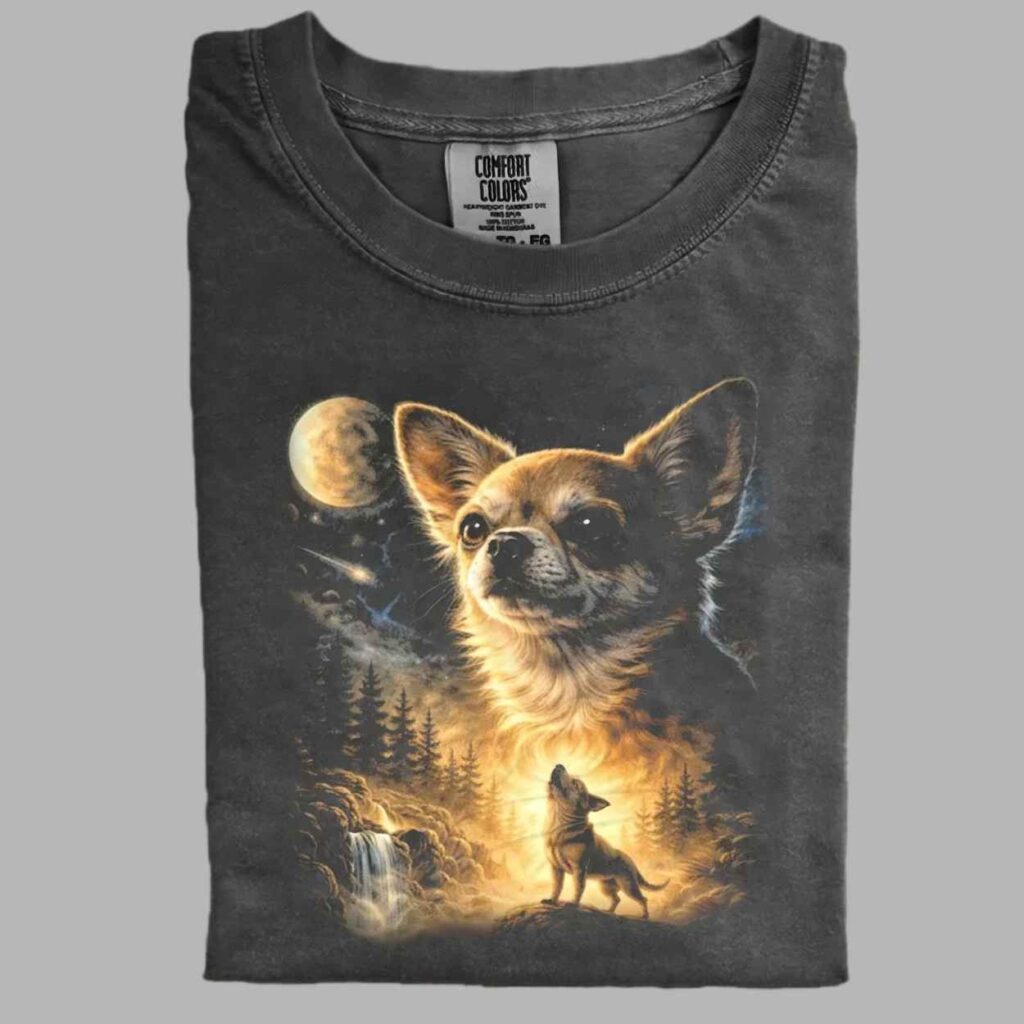 Chihuahua Howling to The Moon Vintage T shirt 2
