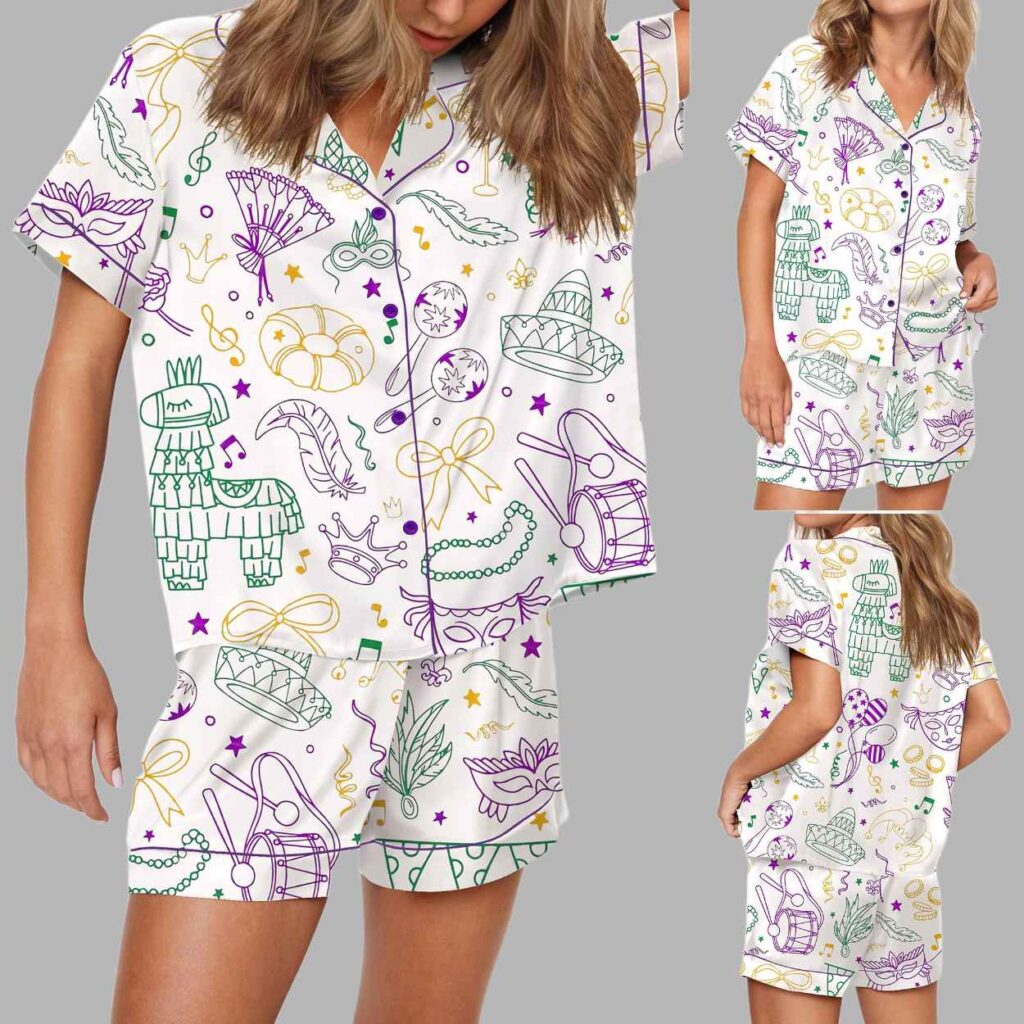 Mardi Gras Carnival Silky Satin Pajama Set 2